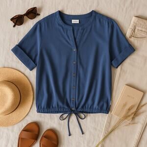 Columbia Firwood Crossing Activewear Shirt Blue Drawstring Waist Womens Medium